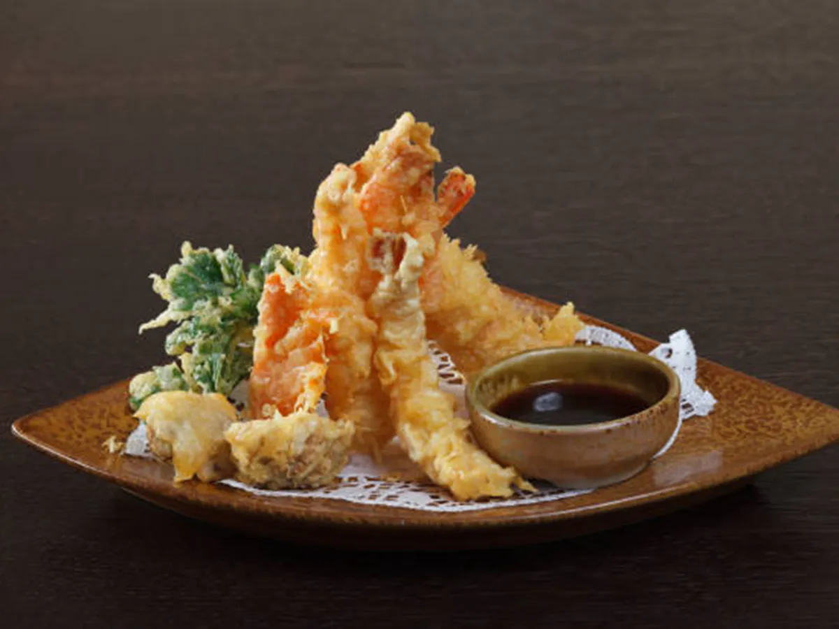 Tempura shrimps with soy sauce at Hinoki Men, a Japanese Restaurant in Rancho Cucamonga